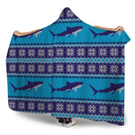 Shark Knitted Pattern Print Hooded Blanket