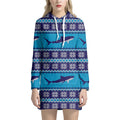 Shark Knitted Pattern Print Pullover Hoodie Dress