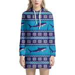 Shark Knitted Pattern Print Hoodie Dress