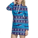 Shark Knitted Pattern Print Hoodie Dress