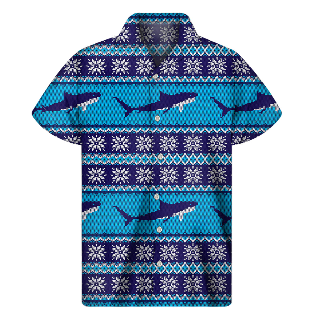 Shark Knitted Pattern Print Men's Short Sleeve Shirt