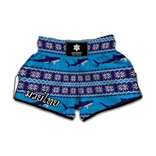 Shark Knitted Pattern Print Muay Thai Boxing Shorts