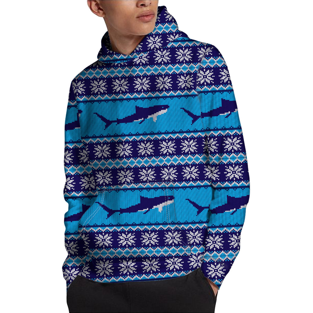Shark Knitted Pattern Print Pullover Hoodie