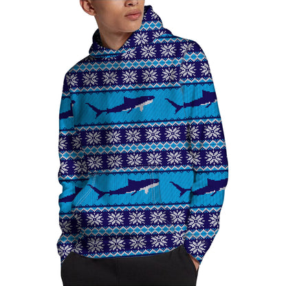 Shark Knitted Pattern Print Pullover Hoodie