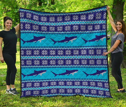 Shark Knitted Pattern Print Quilt