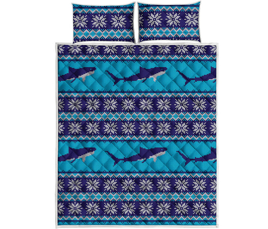 Shark Knitted Pattern Print Quilt Bed Set