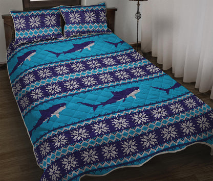 Shark Knitted Pattern Print Quilt Bed Set