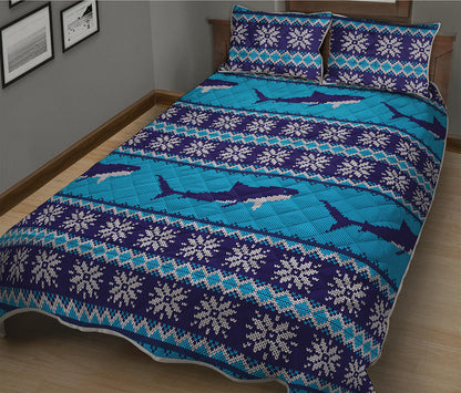 Shark Knitted Pattern Print Quilt Bed Set