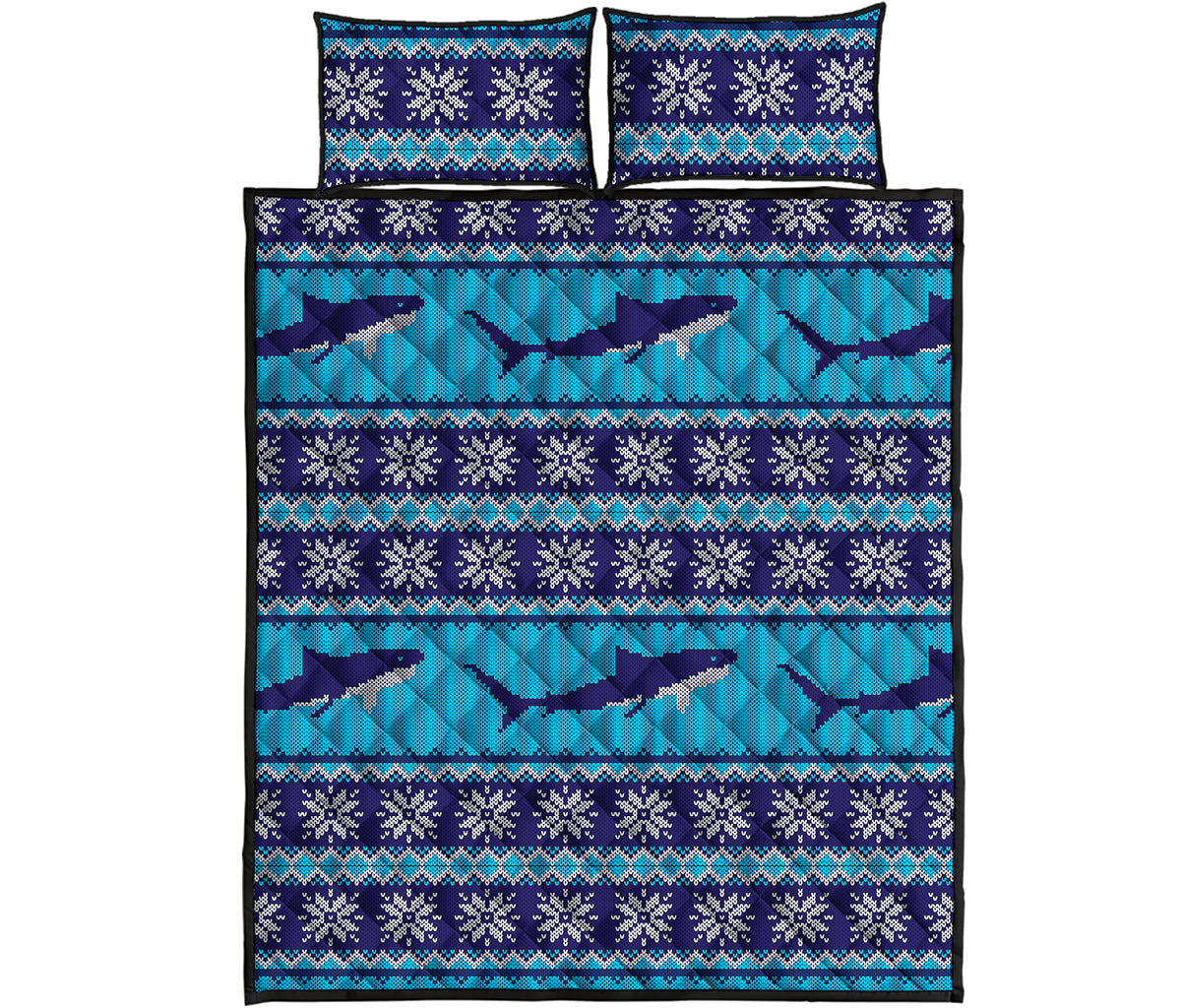 Shark Knitted Pattern Print Quilt Bed Set