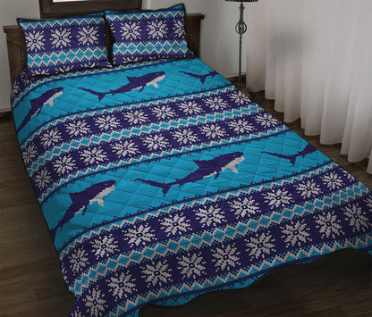 Shark Knitted Pattern Print Quilt Bed Set