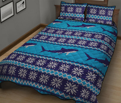 Shark Knitted Pattern Print Quilt Bed Set