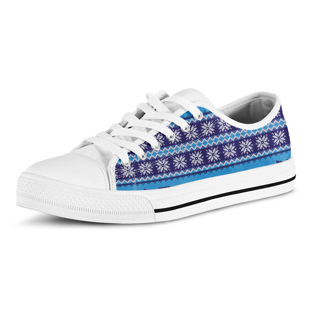 Shark Knitted Pattern Print White Low Top Shoes