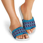 Shark Knitted Pattern Print White Slide Sandals