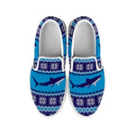 Shark Knitted Pattern Print White Slip On Shoes