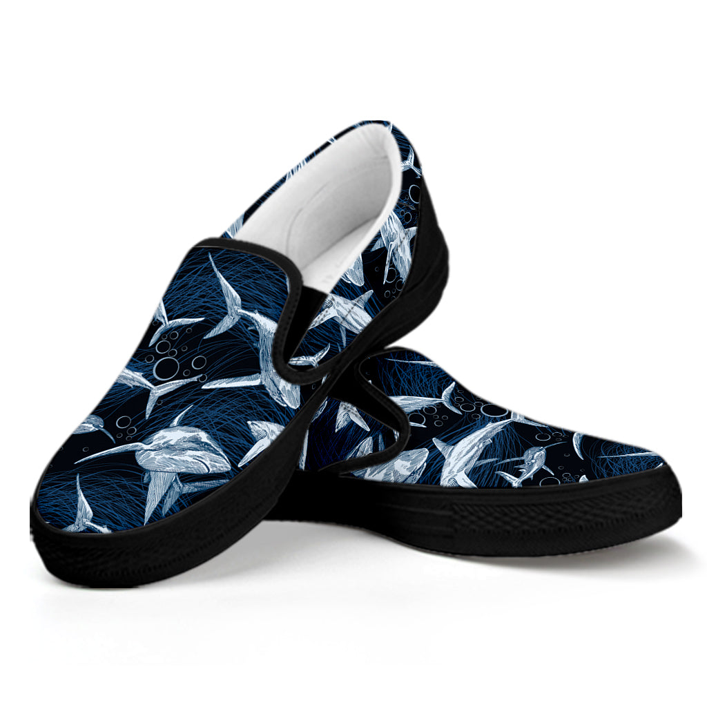 Shark Underwear Pattern Print Black Slip On Shoes