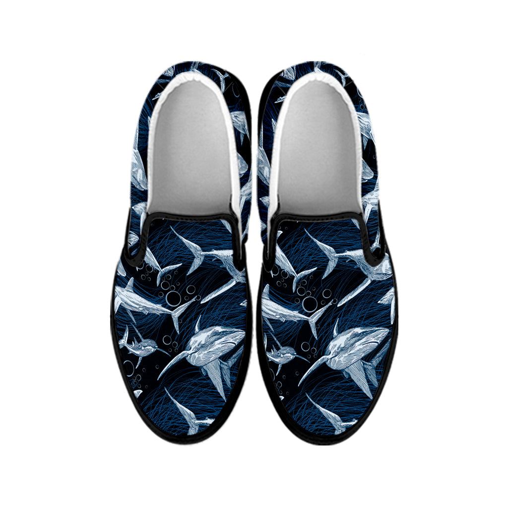 Shark Underwear Pattern Print Black Slip On Shoes