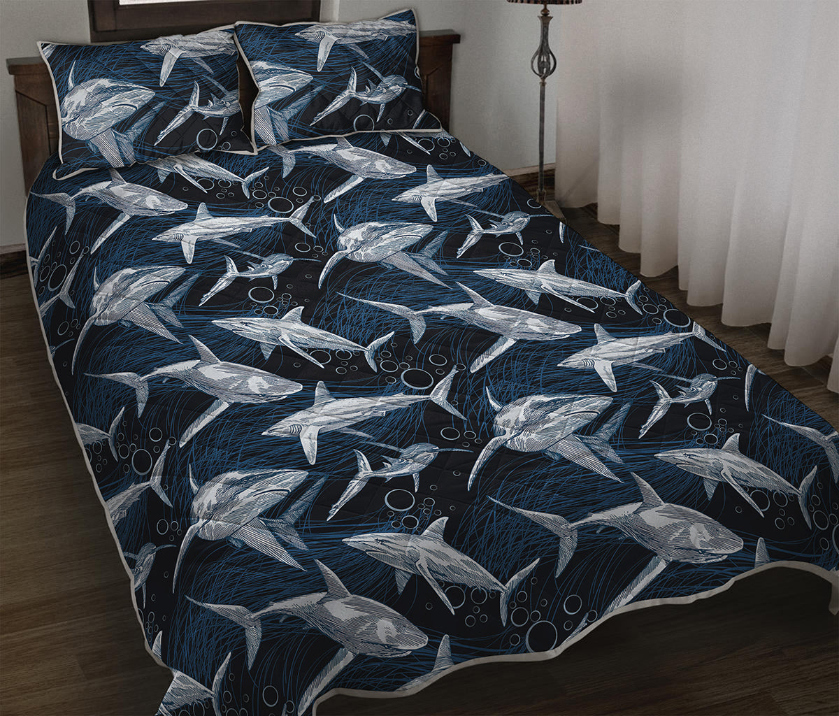 Shark Underwear Pattern Print Quilt Bed Set