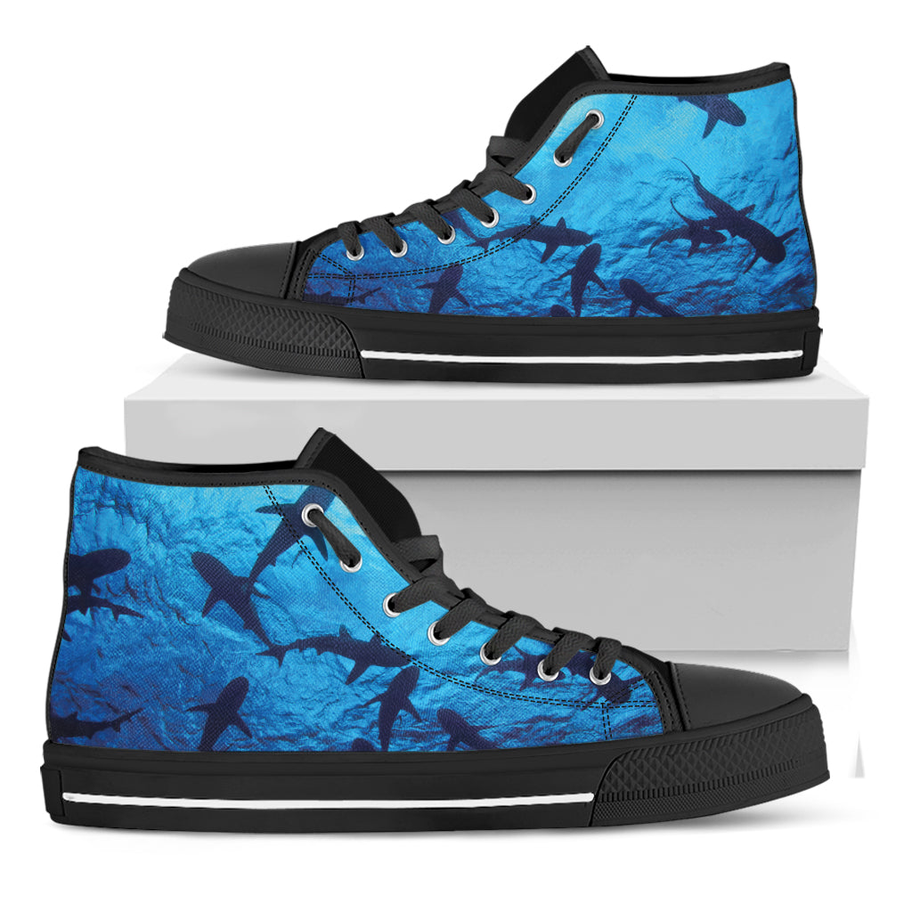 Shark Underwear Print Black High Top Shoes