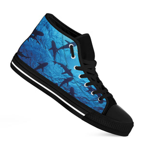 Shark Underwear Print Black High Top Shoes