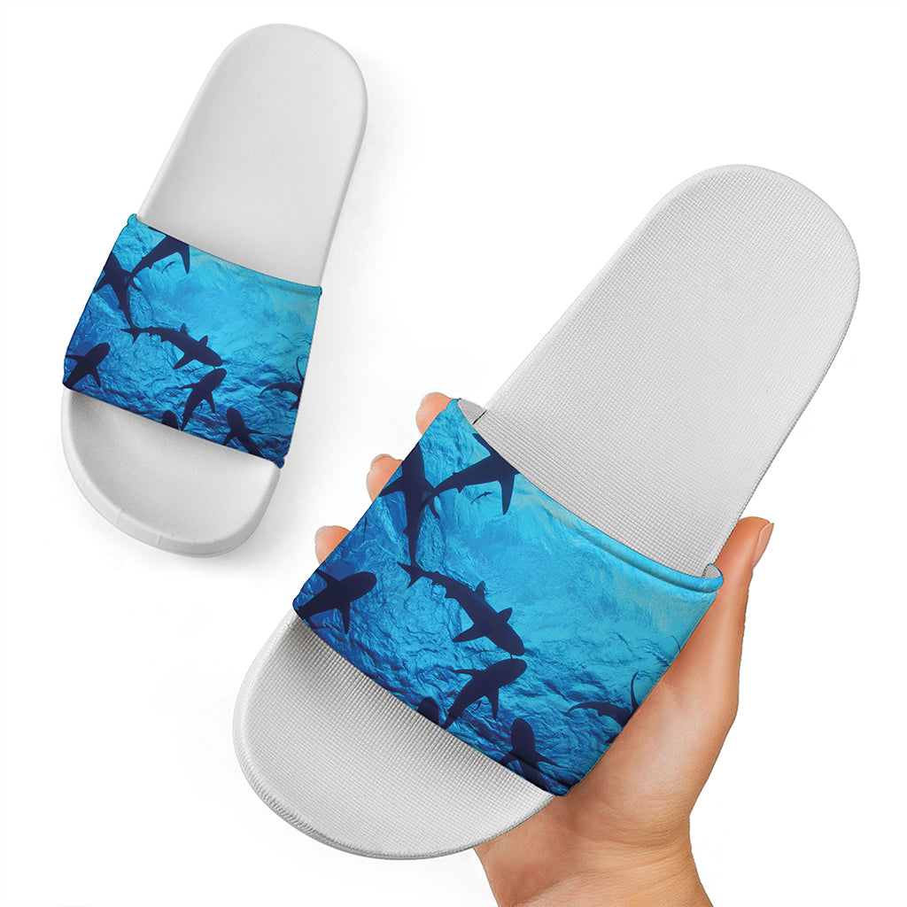 Shark Underwear Print White Slide Sandals