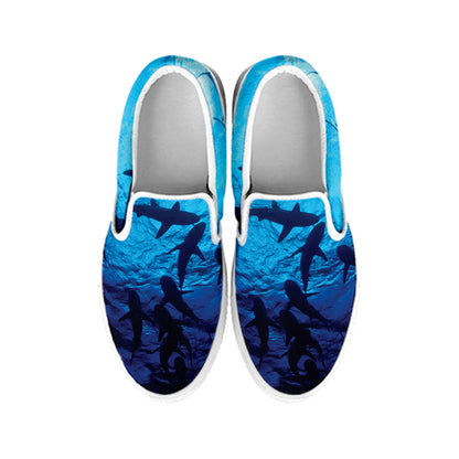 Shark Underwear Print White Slip On Shoes