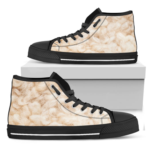 Sheep Fur Texture Print Black High Top Shoes