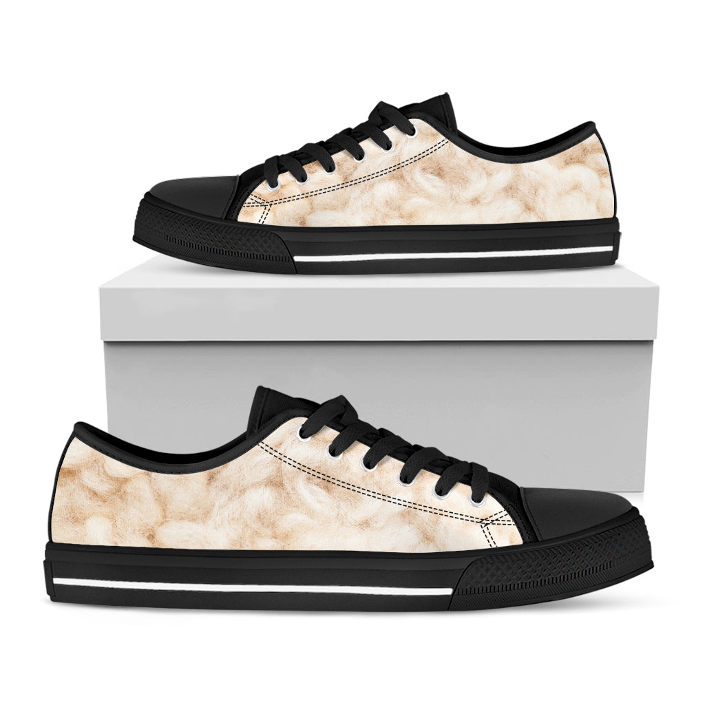 Sheep Fur Texture Print Black Low Top Shoes