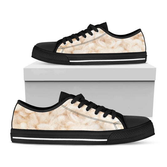 Sheep Fur Texture Print Black Low Top Shoes