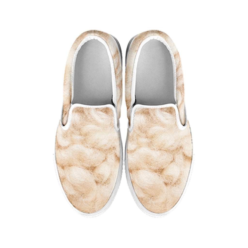 Sheep Fur Texture Print White Slip On Shoes