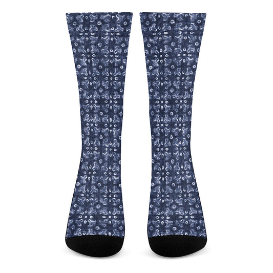 Shibori Floral Pattern Print Crew Socks