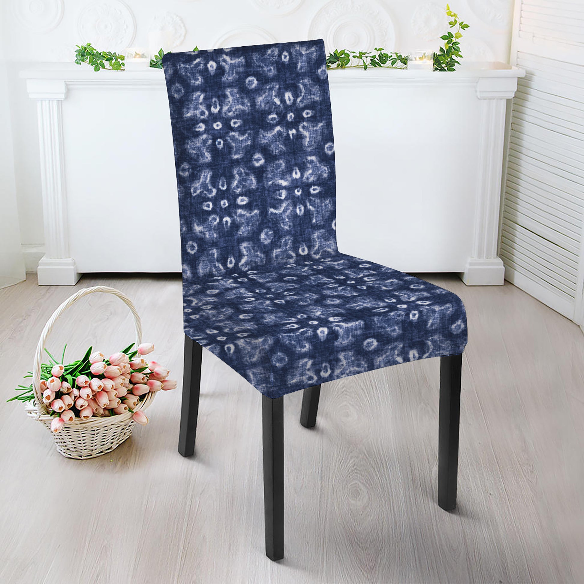 Shibori Floral Pattern Print Dining Chair Slipcover