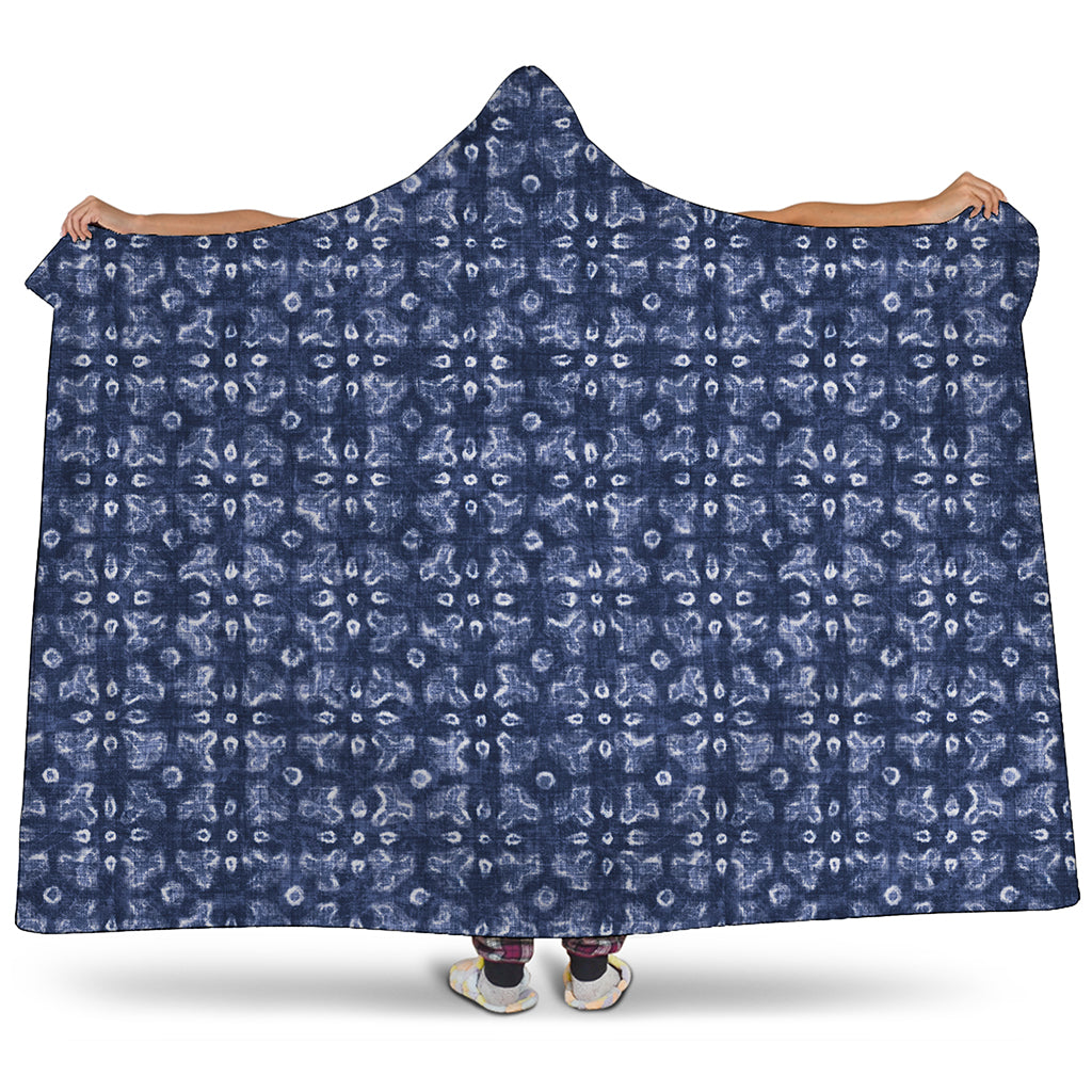 Shibori Floral Pattern Print Hooded Blanket