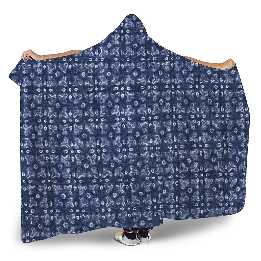 Shibori Floral Pattern Print Hooded Blanket