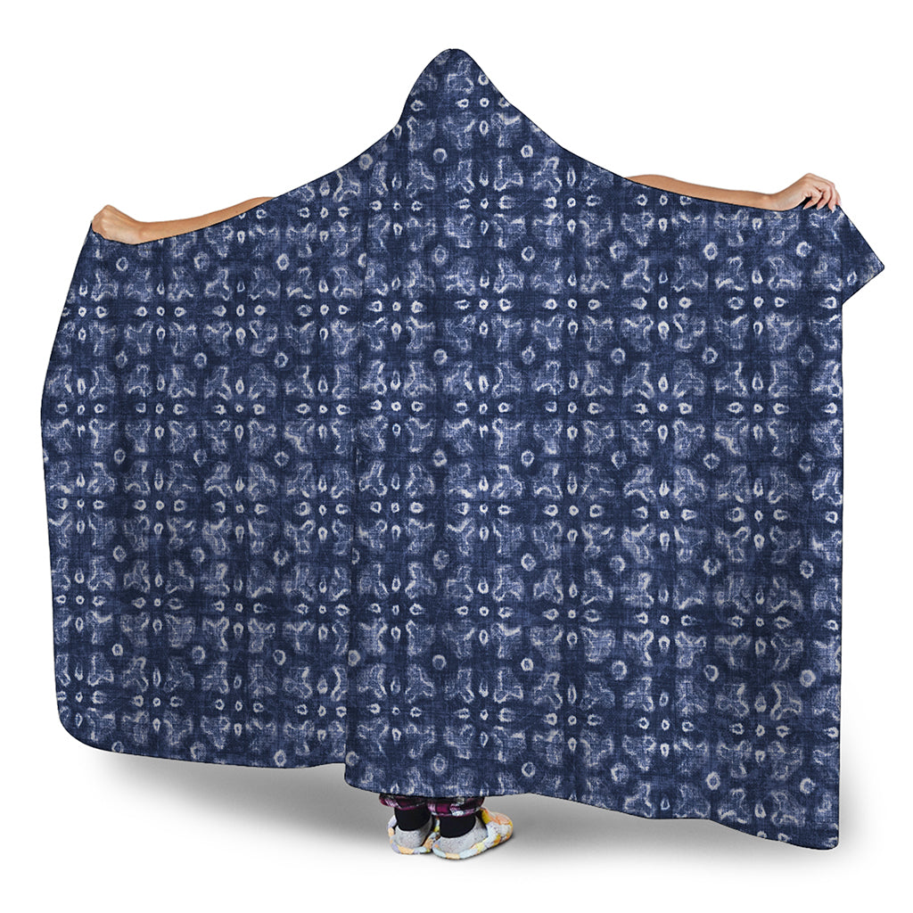 Shibori Floral Pattern Print Hooded Blanket