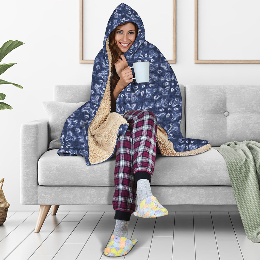 Shibori Floral Pattern Print Hooded Blanket
