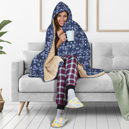 Shibori Floral Pattern Print Hooded Blanket