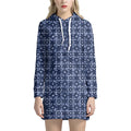 Shibori Floral Pattern Print Pullover Hoodie Dress