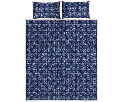 Shibori Floral Pattern Print Quilt Bed Set