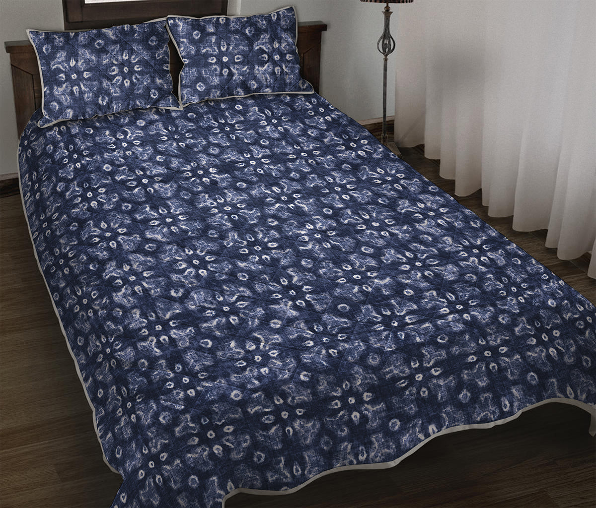 Shibori Floral Pattern Print Quilt Bed Set