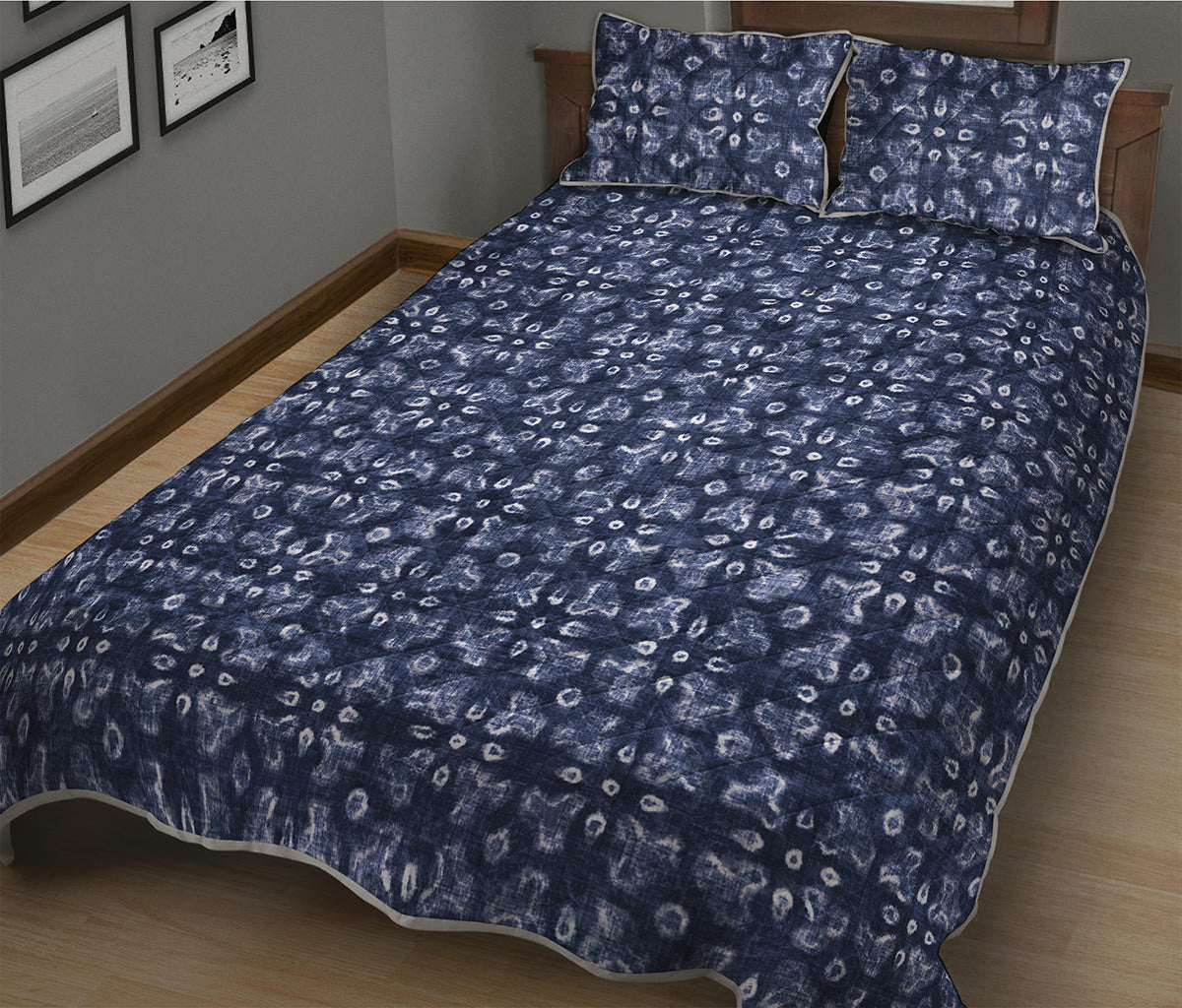 Shibori Floral Pattern Print Quilt Bed Set