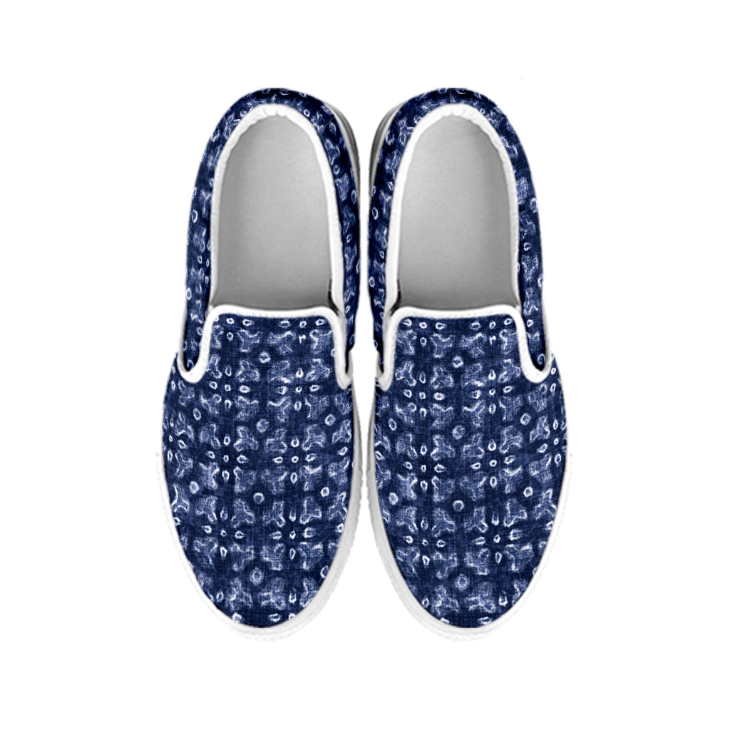 Shibori Floral Pattern Print White Slip On Shoes