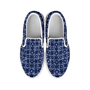 Shibori Floral Pattern Print White Slip On Shoes