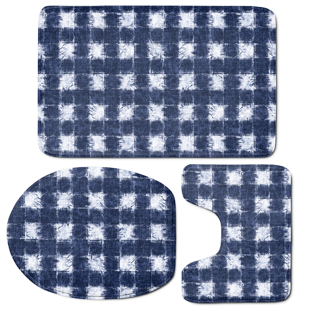 Shibori Grid Pattern Print 3 Piece Bath Mat Set