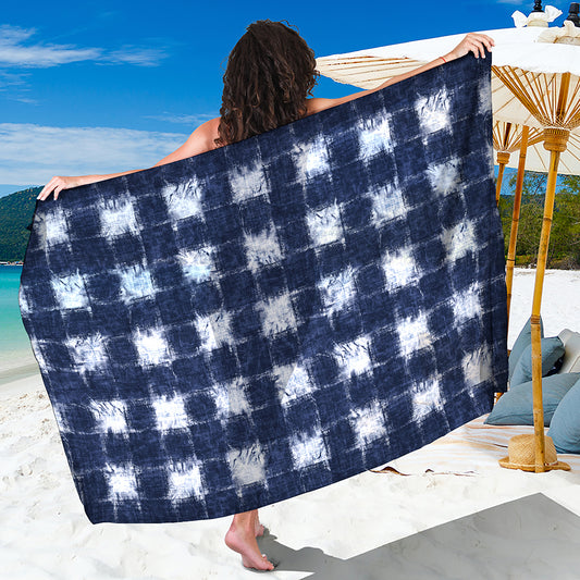 Shibori Grid Pattern Print Beach Sarong Wrap