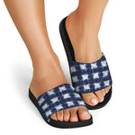 Shibori Grid Pattern Print Black Slide Sandals