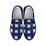 Shibori Grid Pattern Print Black Slip On Shoes