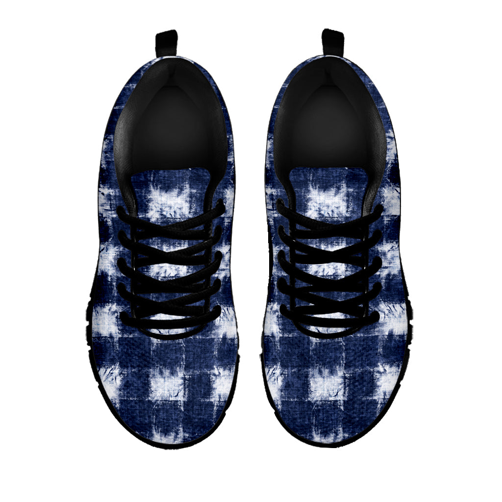 Shibori Grid Pattern Print Black Sneakers