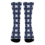 Shibori Grid Pattern Print Crew Socks