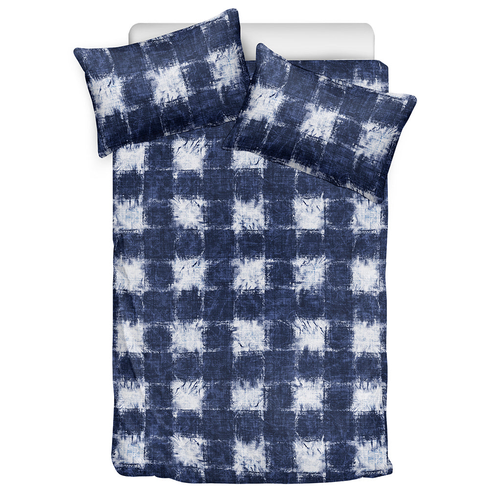 Shibori Grid Pattern Print Duvet Cover Bedding Set