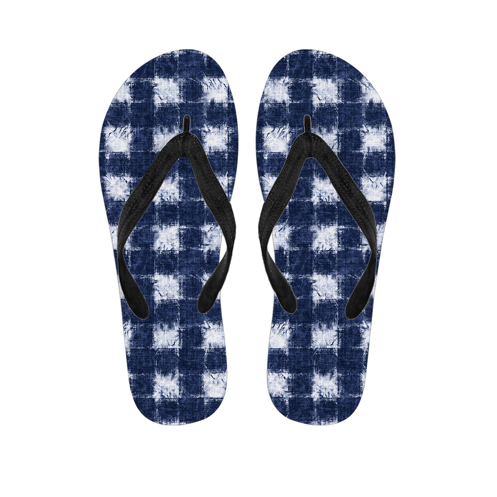 Shibori Grid Pattern Print Flip Flops